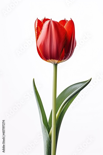 Beautiful red tulip flower isolated on white AI Generative