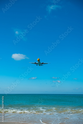 airplane with color sky in sunny day time