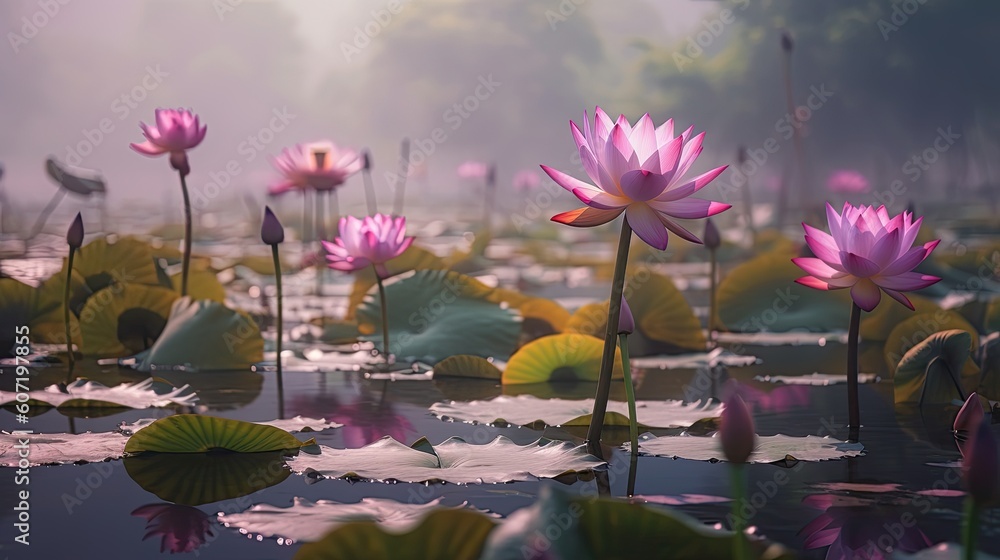 Portrait lotus flower on the lake AI Generative Portrait lotus flower on the lake AI Generative