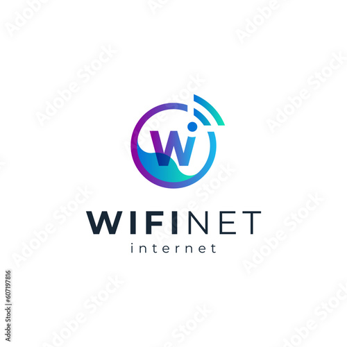 wifi and letter W for internet and connection logo design