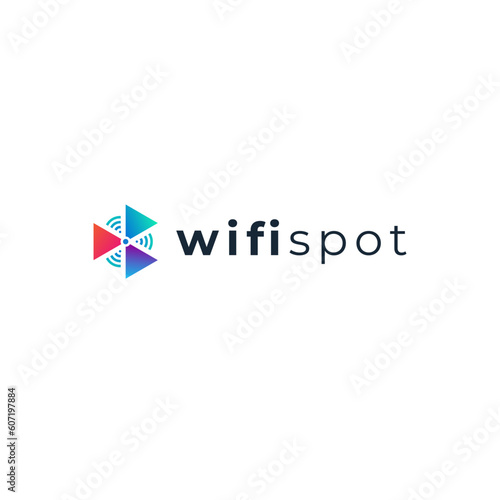 colorful wifi for connection and hotspot logo design