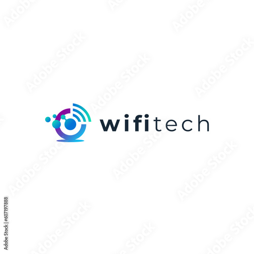 colorful wifi and dot for connection logo design
