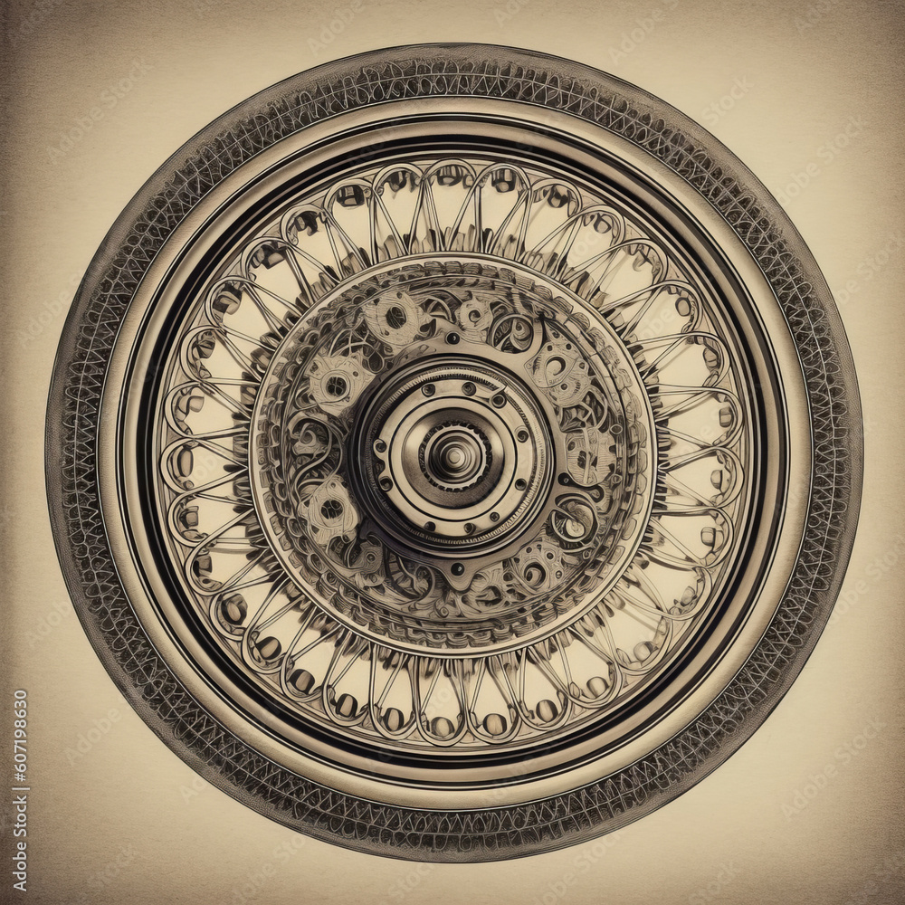 An abstract illustration of a complicated wheel mechanism. Generative AI. An abstract illustration of a complicated wheel mechanism. Generative AI.