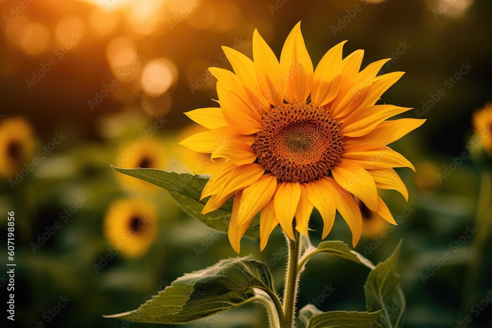 Fototapeta premium Portrait beautiful sunflower with light exposure AI Generative