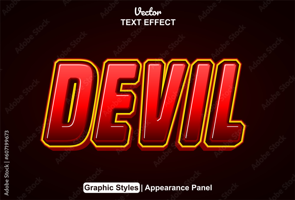 devil text effect with red graphic style and editable.