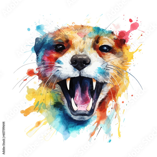 Weasel head with watercolor splashes