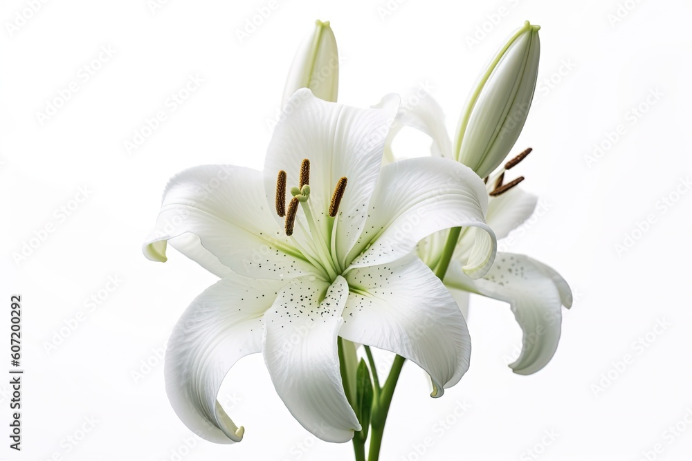 Naklejka premium Portrait lily trumpet flower isolated on white AI Generative