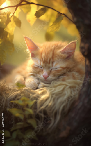 Sleeping cat  background  wallpaper  digital illustration  AI generated