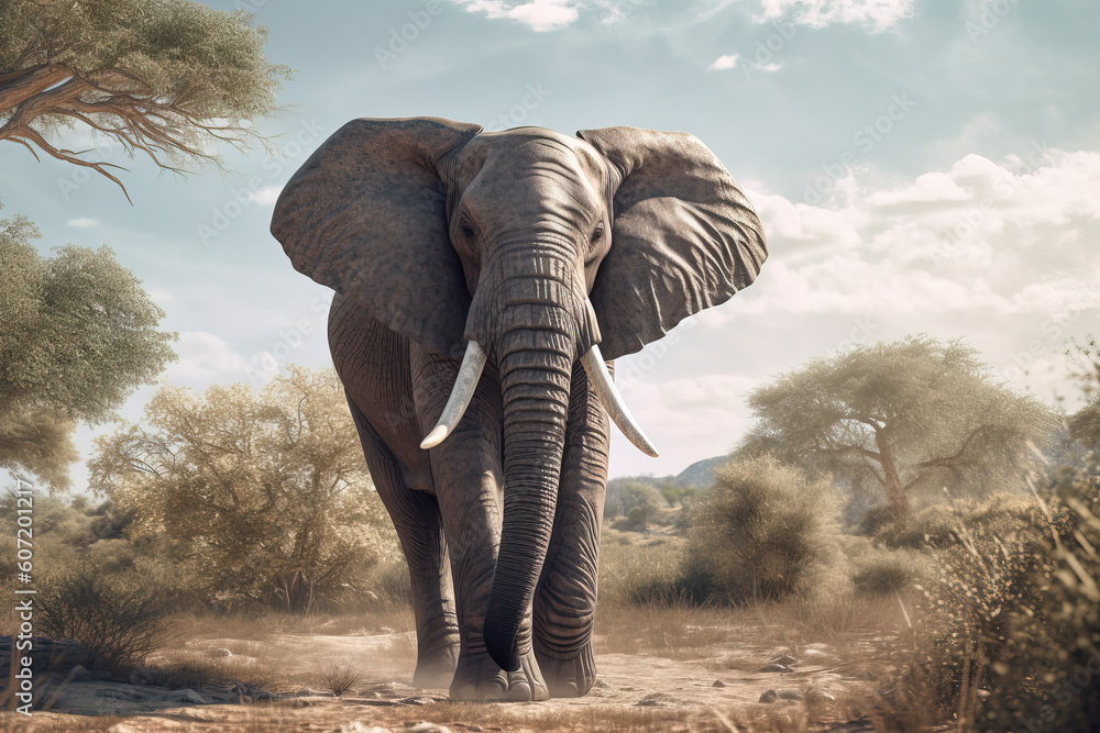Naklejka premium Majestic and beautiful elephant roaming the African plains