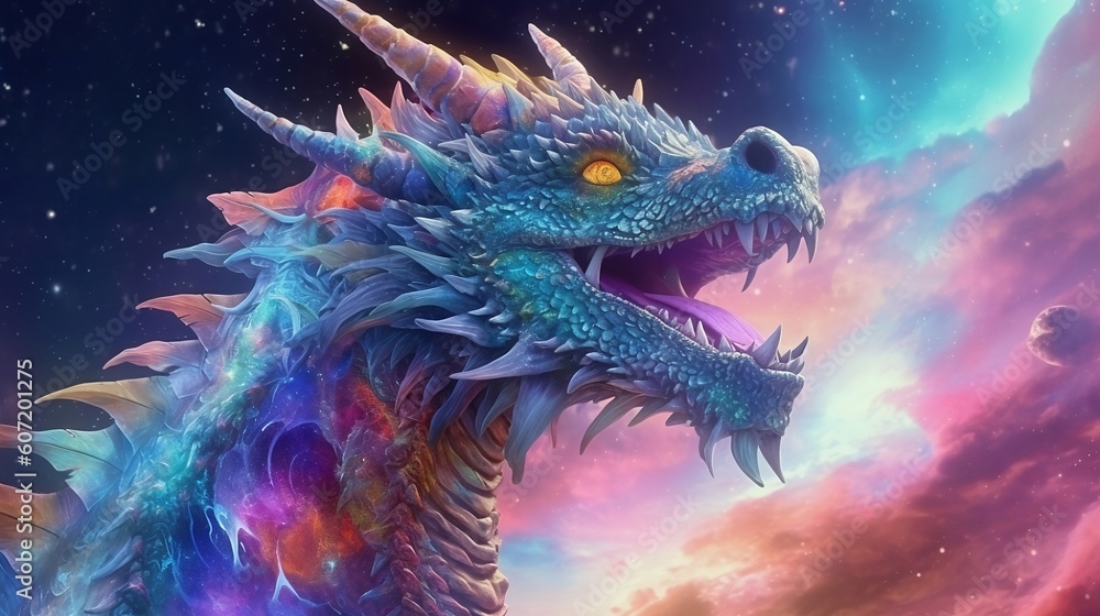 Cosmic Dragon In A Cosmic Sky Background Generative Ai