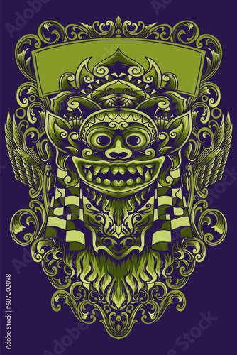 Barong Bali vector image for green distro t-shirt print