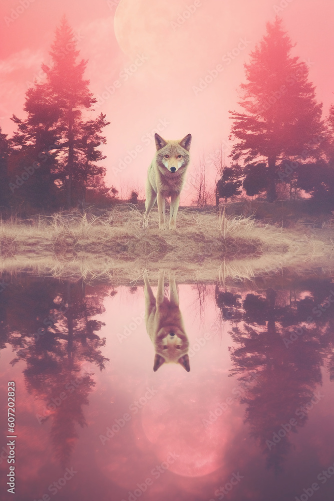 A huge full pink moon over a dark landscape. AI generative A huge full pink moon over a dark landscape. AI generative