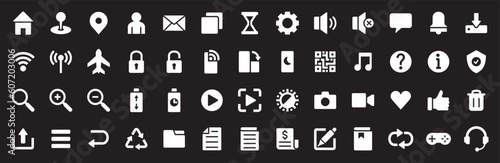 Basic user interface icon set. Universal and common website user interface icons vector collection. Solid design style for mobile phone apps. Contains symbol of folder, lock, security, and volume.