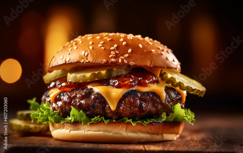Burgers, juicy and delicious great pictures, food photography, gourmet, Generative AI