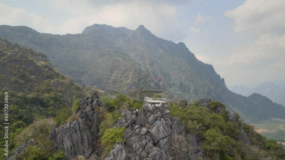 The aerial view of the landscape around Vang Vieng in Laos The aerial view of the landscape around Vang Vieng in Laos