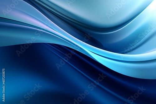 A blue and white abstract background with flowing waves. Generative AI