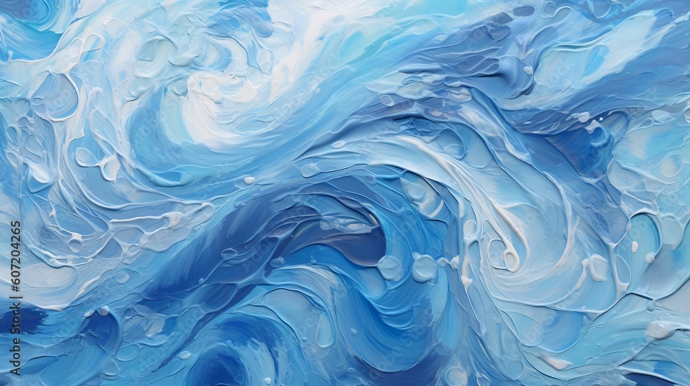 An abstract painting with dynamic blue and white swirls. Generative AI