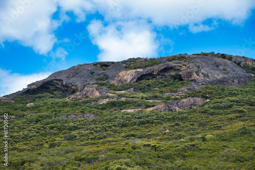 Eroded granite rocks and coastal vegetation along the Coastal Track in Cape Le Grand National Park, Esperance, Western Australia 