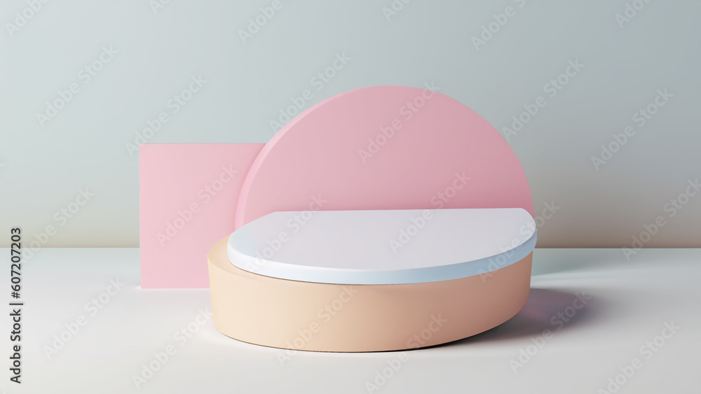 Podium with abstract geometric elements and shapes and background for product display and presentation 3D rendered scene in soft focus Podium with abstract geometric elements and shapes and background for product display and presentation 3D rendered scene in soft focus