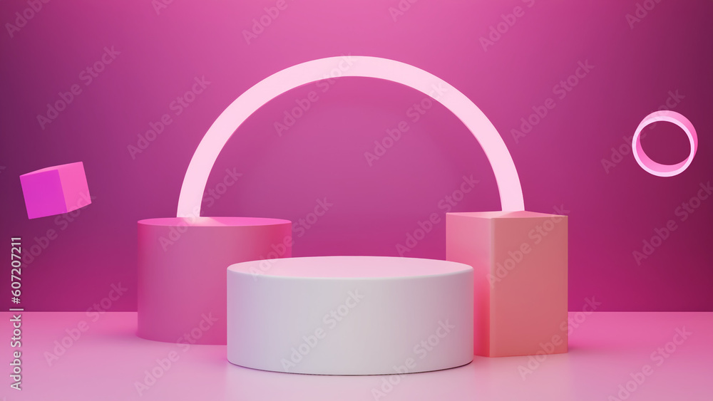 Podium with abstract geometric elements and shapes and background for product display and presentation 3D rendered scene in soft focus Podium with abstract geometric elements and shapes and background for product display and presentation 3D rendered scene in soft focus