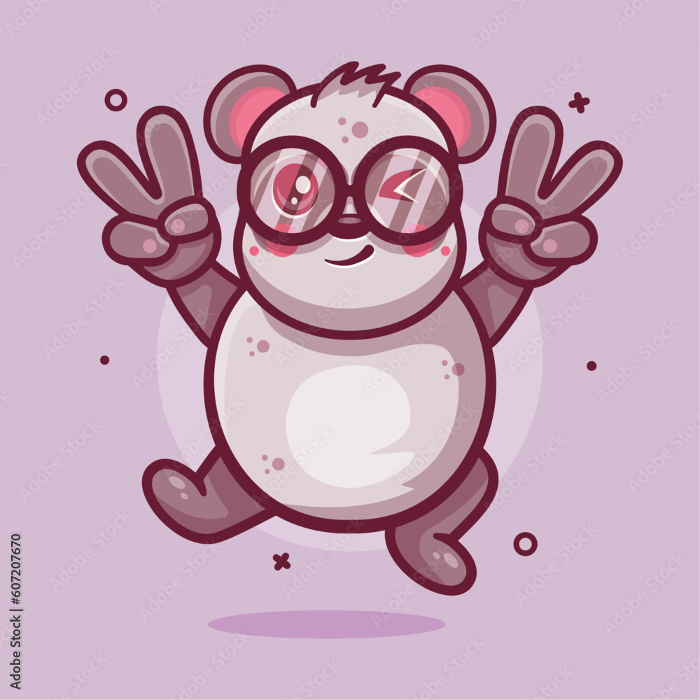 Fototapeta premium cute panda animal character mascot with peace sign hand gesture isolated cartoon in flat style design
