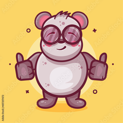 funny panda animal character mascot with thumb up hand gesture isolated cartoon in flat style design