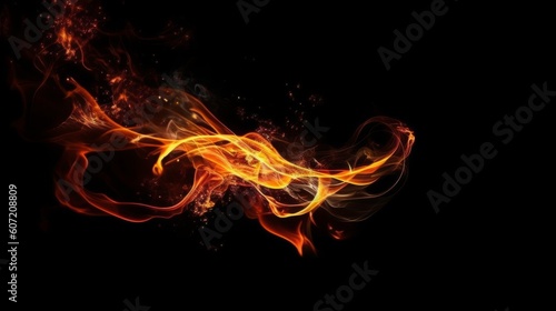 Abstract fire with sparks on a black background. Generative AI. © Elle Arden 