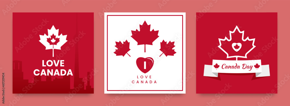 Canada day greeting card design set. Flat style Canada day greeting card design set. Flat style