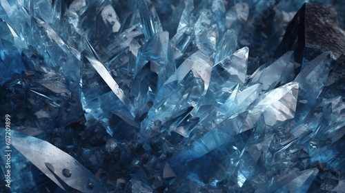 A stunning close-up of blue crystal formations. Generative AI