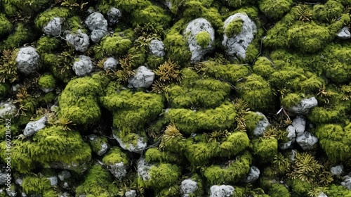 Lush green moss covering the forest floor. Generative AI