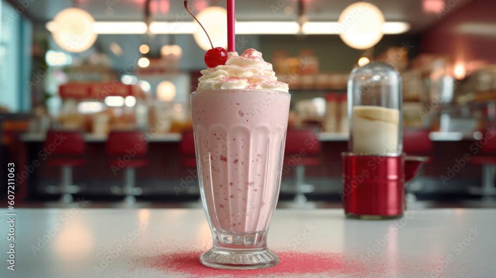 Milkshake in a classic American Diner - food photography - made with Generative AI tools