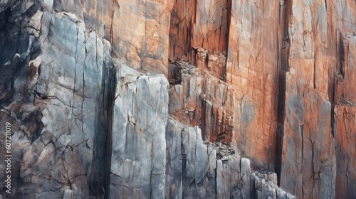 A painting depicting a rugged and textured cliff face. Generative AI