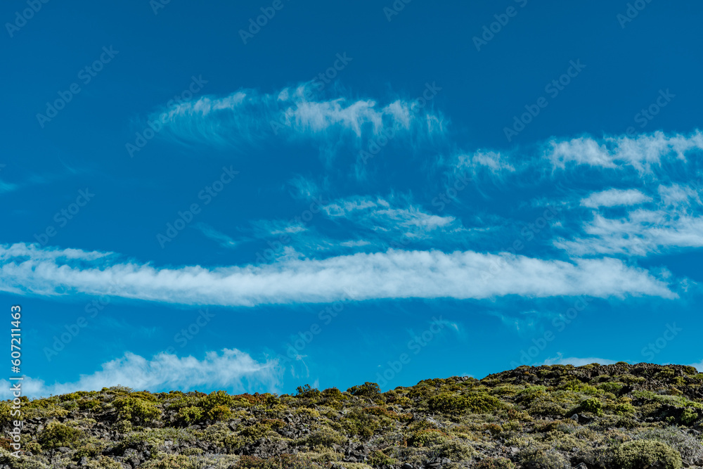 Blue sky and white clouds, Haleakala National Park, Maui, Hawaii. Cirrus cloud