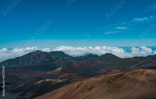 Haleakala National Park, Maui, Hawaii. Shield volcano. Cinder cone. Volcanic cones are among the simplest volcanic landforms. They are built by ejecta from a volcanic vent.