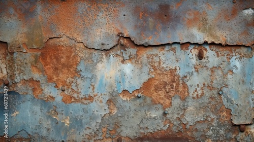Rusted metal surface with peeling paint. Generative AI