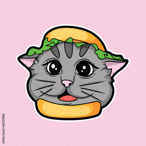 artwork illustration and t shirt design cat burger cute character sticker