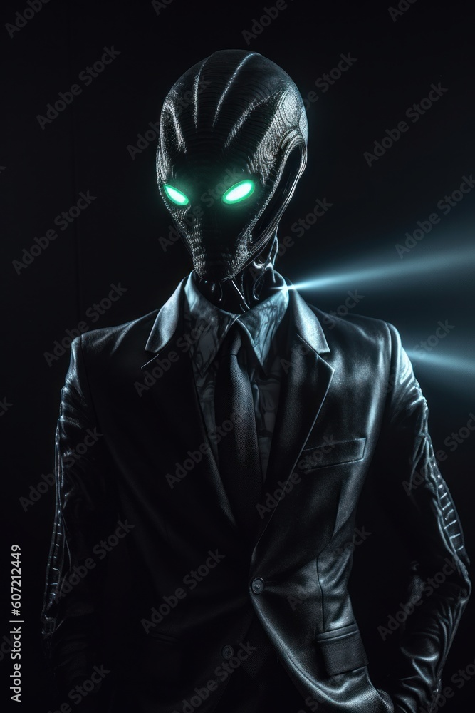 An alien dressed up for a night out at a club or bar. Generative AI. An alien dressed up for a night out at a club or bar. Generative AI.
