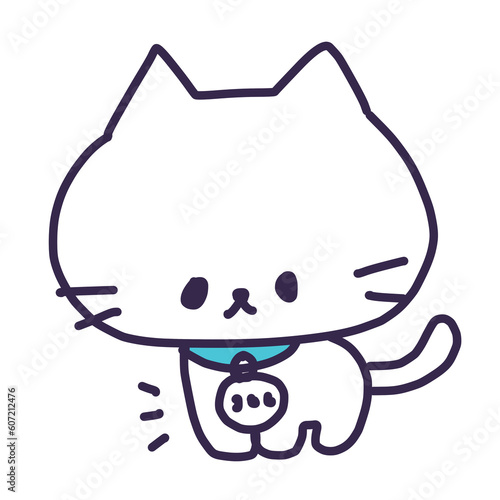 迷子札を首輪に付けたかわいい白い色の子猫のイラスト