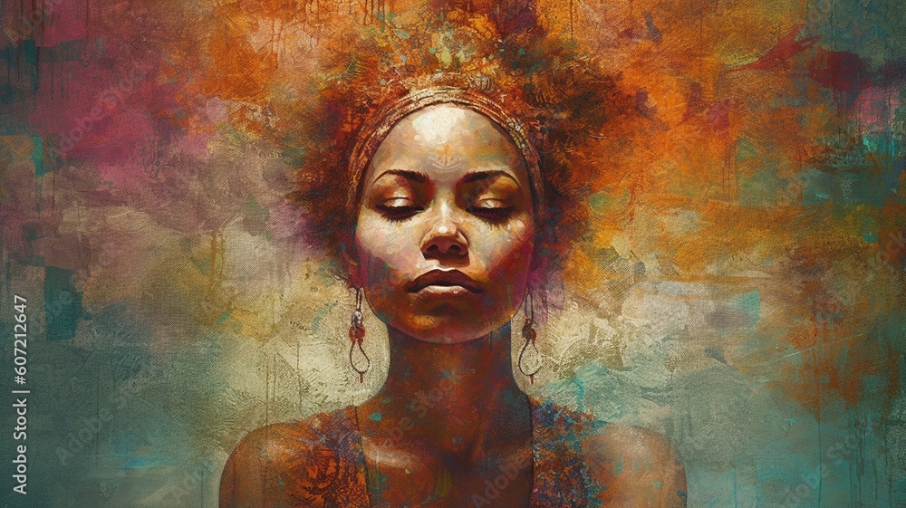 portrait of a beautiful traditional woman watercolored Generative AI