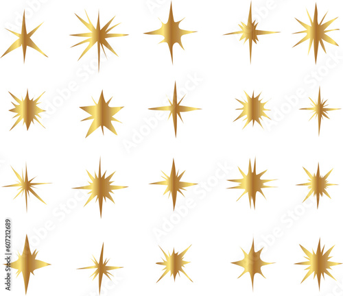 set of stars. Gold sparkling star set vector 