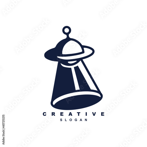 Creative UFO spaceship invasion logo design vector for your brand or business