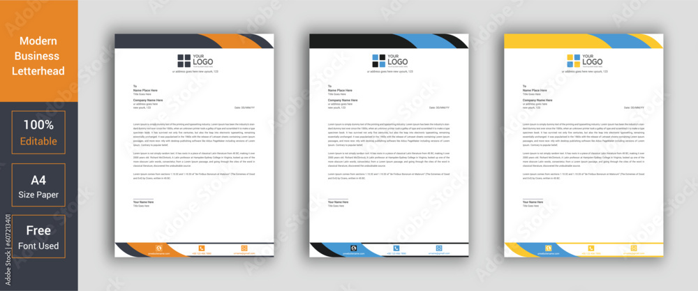 Professional Black, Blue, Red Letterhead Template. Letterhead Design. corporate letterhead
