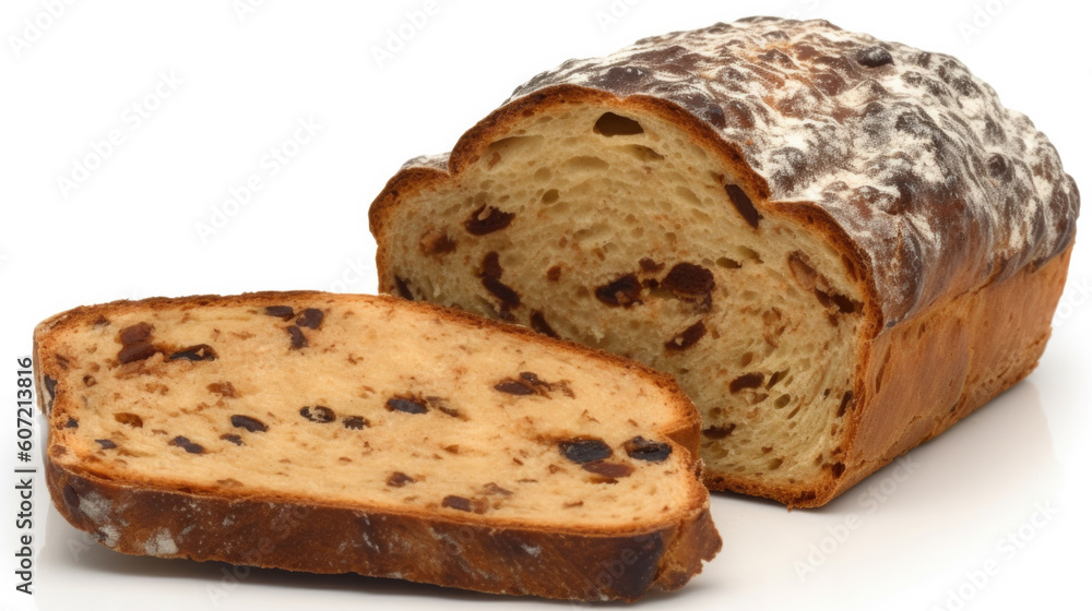 bread with raisins isolated on white background. Generative AI