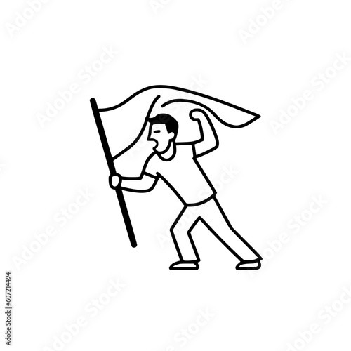 Protester holding flag vector illustration isolated on transparent background