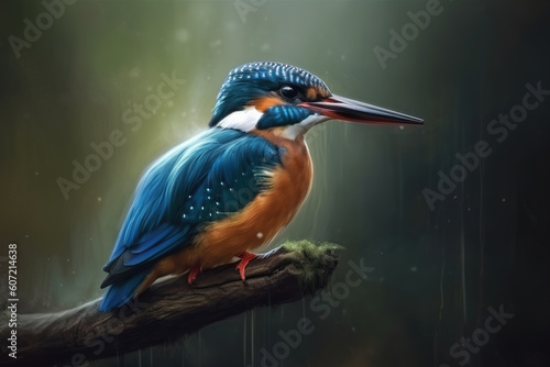 Image of common kingfisher on nature background. Birds. Wildlife Animals. Illustration, generative AI. © yod67