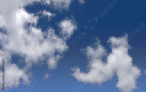 Clouds and sky pixelated triangles mosaic background in a hexagonal grid arrangement. Creative coding design.