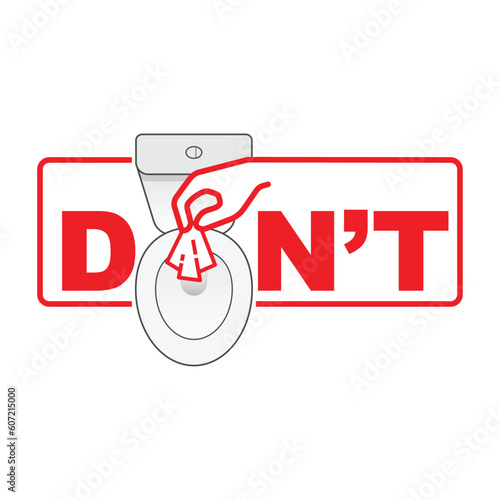 Don’t flush wet wipes down the toilet typographic design. Wet wipes causing plastic pollution and sewer blockages. Vector illustration outline flat design style.