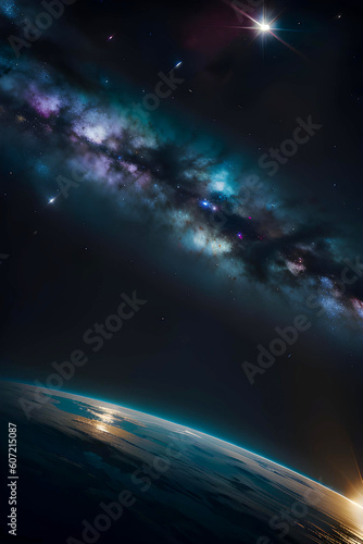 Abstract illustration of galaxy, planets, stars