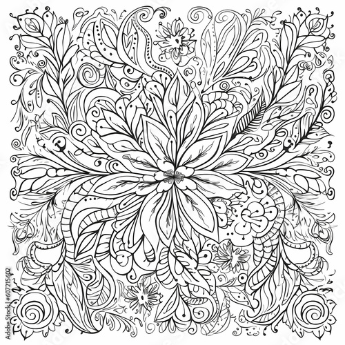 Abstract Plant Pattern Coloring Book Design Illustration