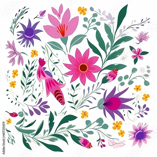 Artistic Spring Flower Pattern On White Background Illustration